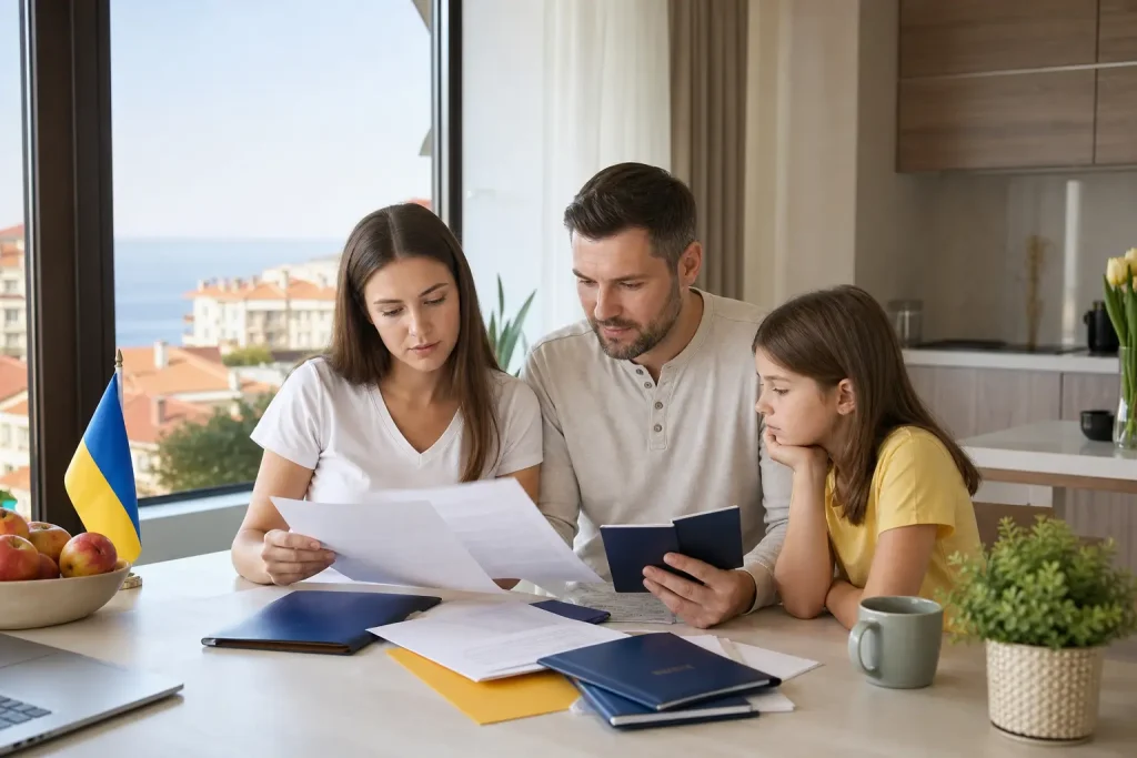 The family is reviewing the documents needed to apply for residency status in Bulgaria